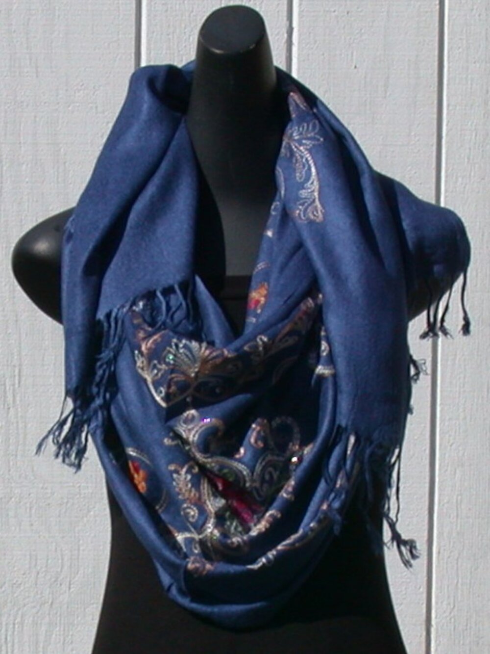 Texas Blue Embroidered Floral Print Fashion Shawl 26 x 70 Hijab Scarves